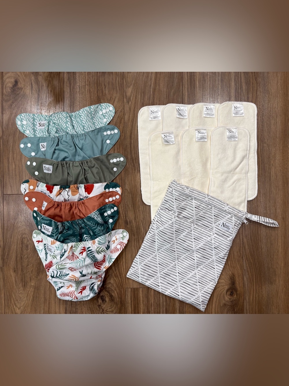 Nora’s Nursery Reusable Cloth Diaper Bundle – 7 Diapers + Inserts & Wet Bag